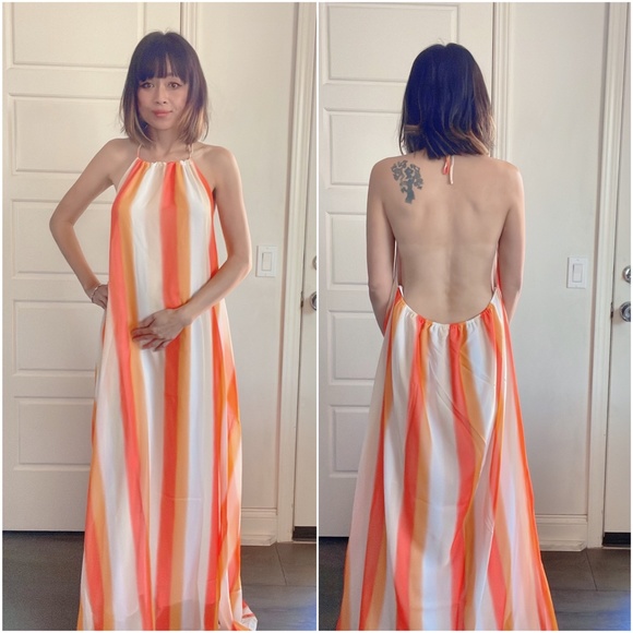 014 - NWOT Boho Striped Backless Flowy Maxi dress (Runs Oversized) - Picture 5 of 5
